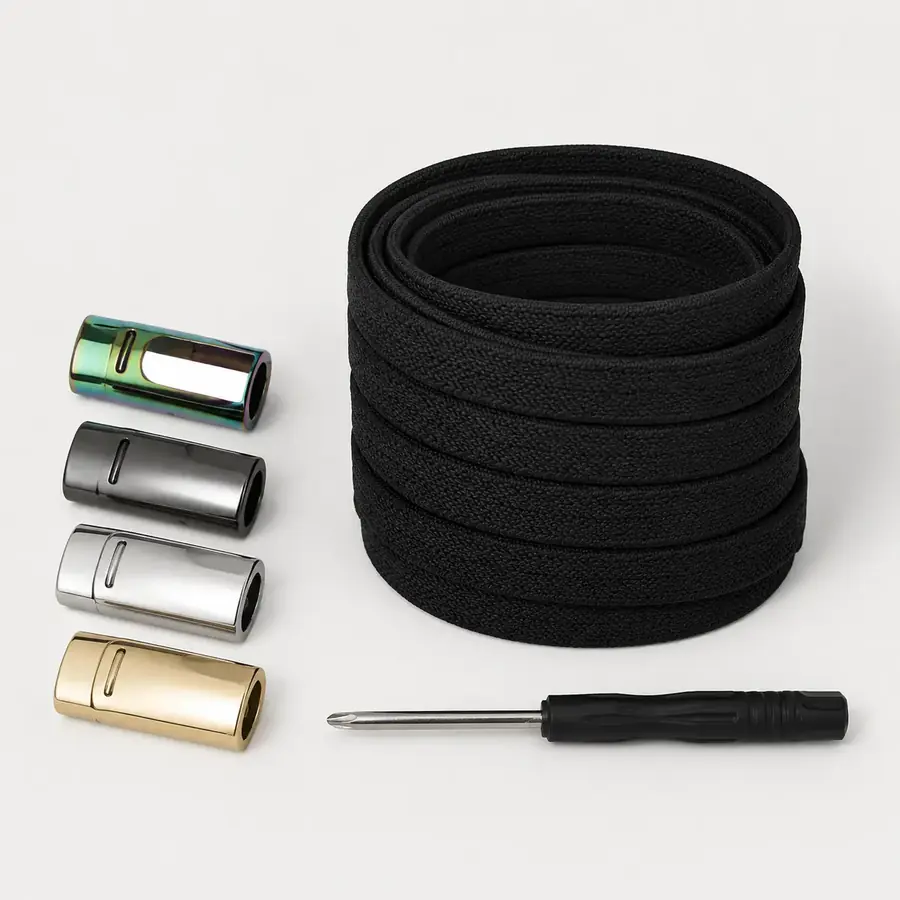 Plain black flat elastic laces with magnetic closures