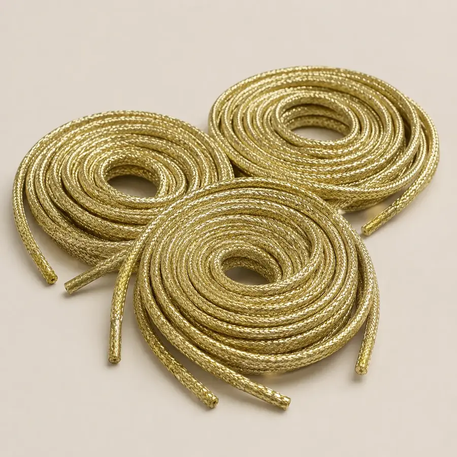 Gold metallic braided round shoelaces