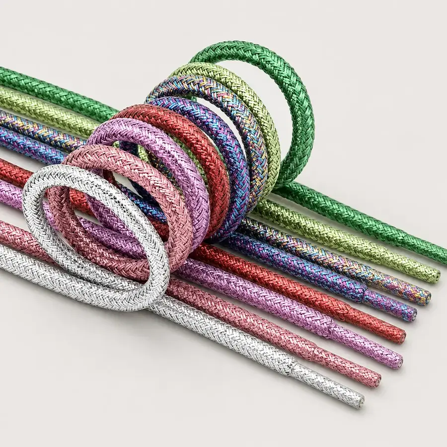 Pastel and metallic braided round shoelaces